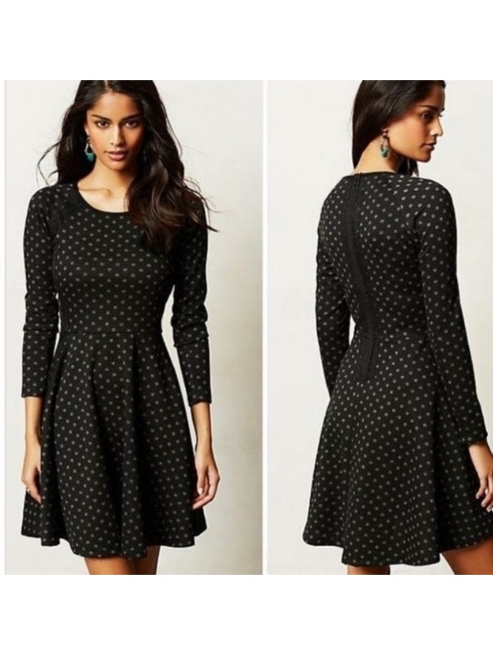 Weston Wear Black Gray Polka Dot Long Sleeve Fit & Flare Skater Dress M